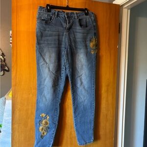 Royalty For Me Blue Jeans with Gold Floral Accents